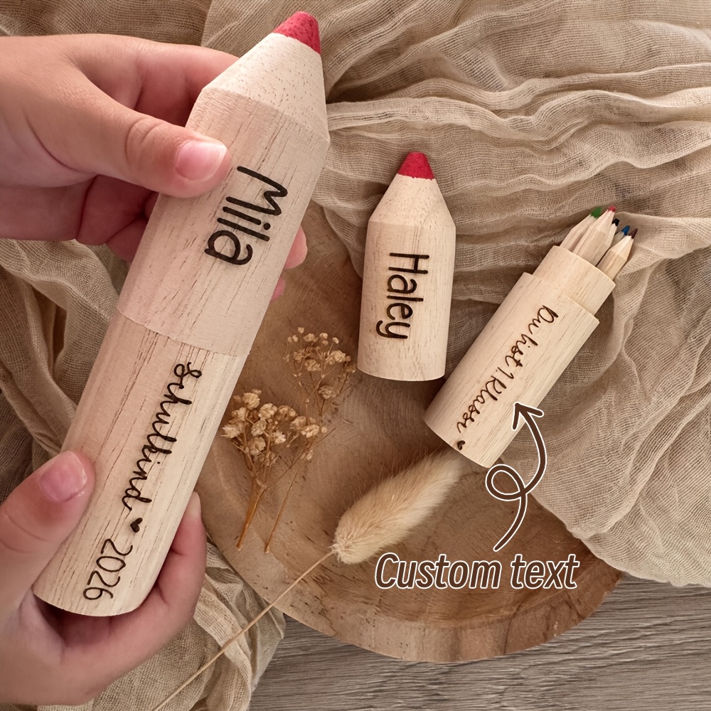 Pen Holder With 12 Colored Pens Custom Name - School Entrance Gift - Small Gift - Student Creative Gift