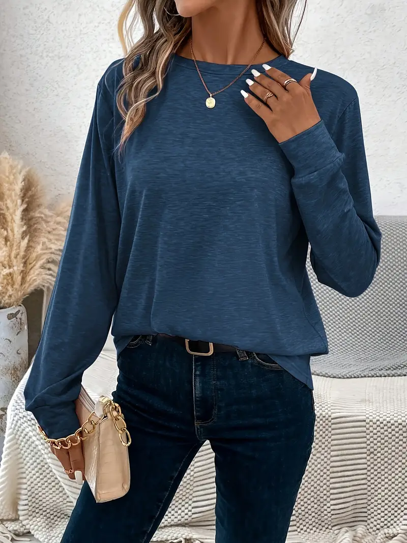 solid color crew neck t shirt casual long sleeve t shirt for womens clothing Product details 18