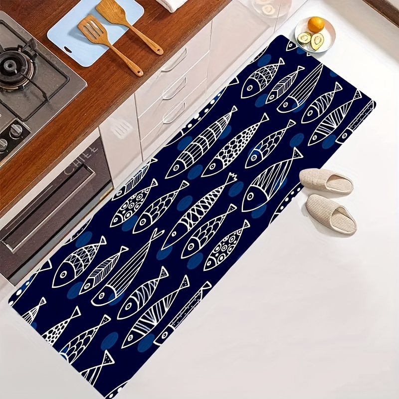 TEMU Jit1pc Thick 1.1cm Kitchen Mat, Featuring A Easy Small Fish Pattern, Thickened And Durable, Suitable For Kitchen, Living Room, Porch, Balcony,