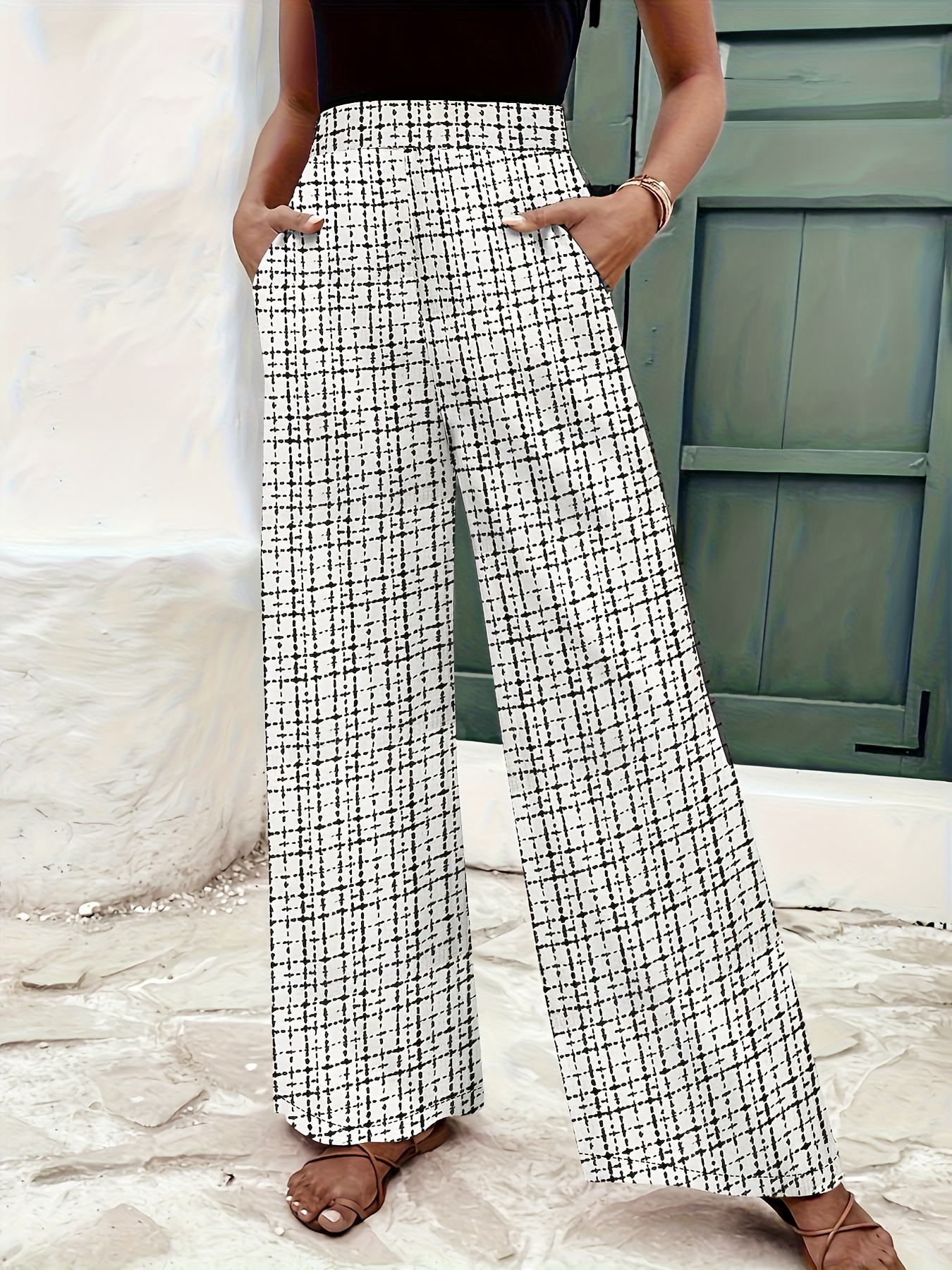 womens tapered wide leg trousers checkered Temu Australia