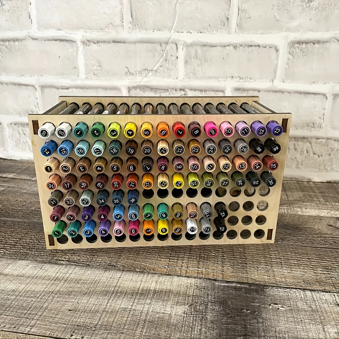 TEMU Wooden Paintbrush Pen Holder Storage Box, Detachable Wooden Paintbrush Pen Stand, Fine-tip Paintbrush Holder, Multi-hole Brush Organizer Design,