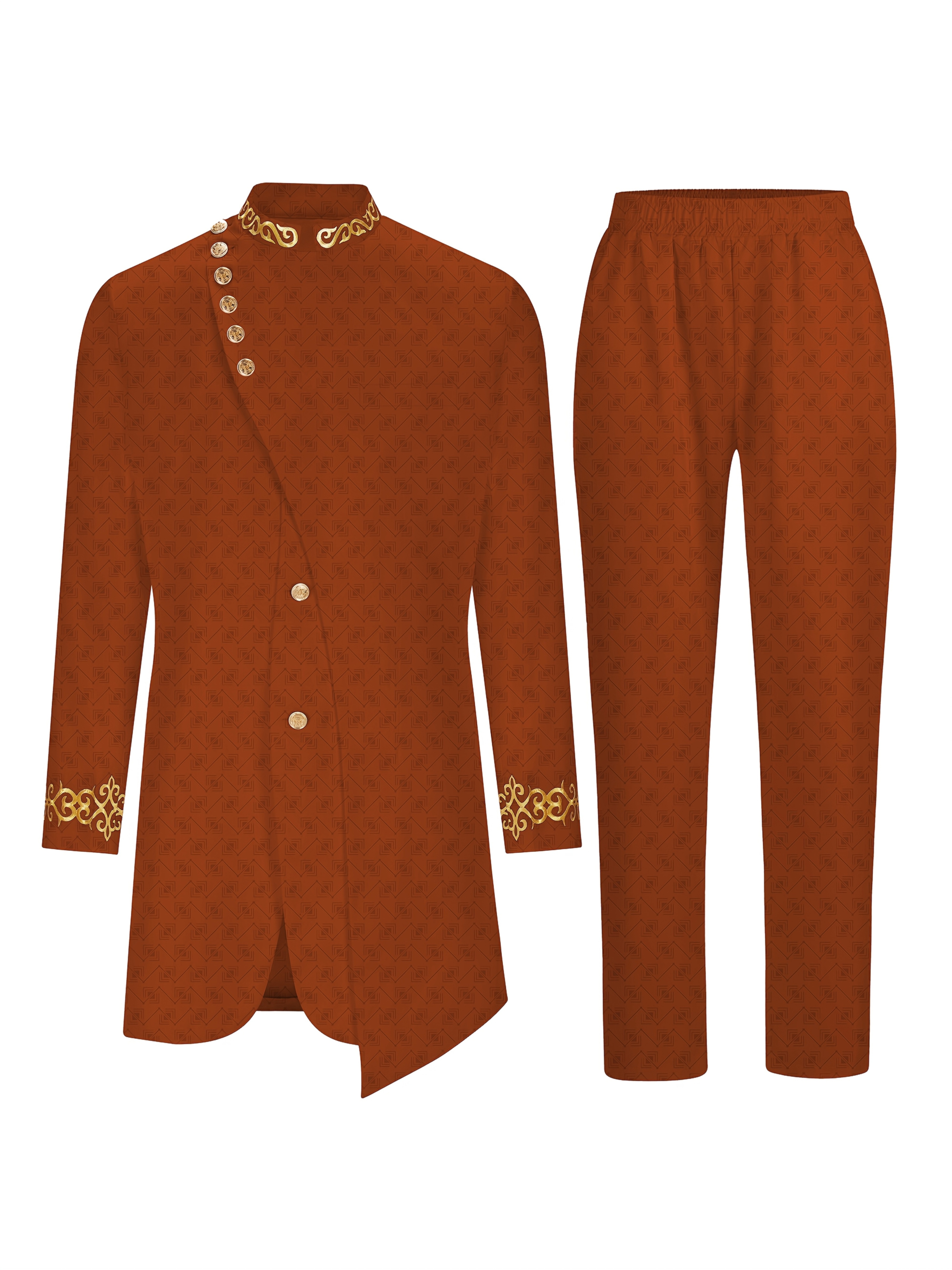 Men's Casual Long-sleeved Two-piece Suit, Mid-length Top And Trousers, Casual Suit, Business Casual, Modern Menswear, Geometric Pattern, Durable Material, Machine Washable, Longsleeve Suit, Matching Set, Office Workers, Stylish Men