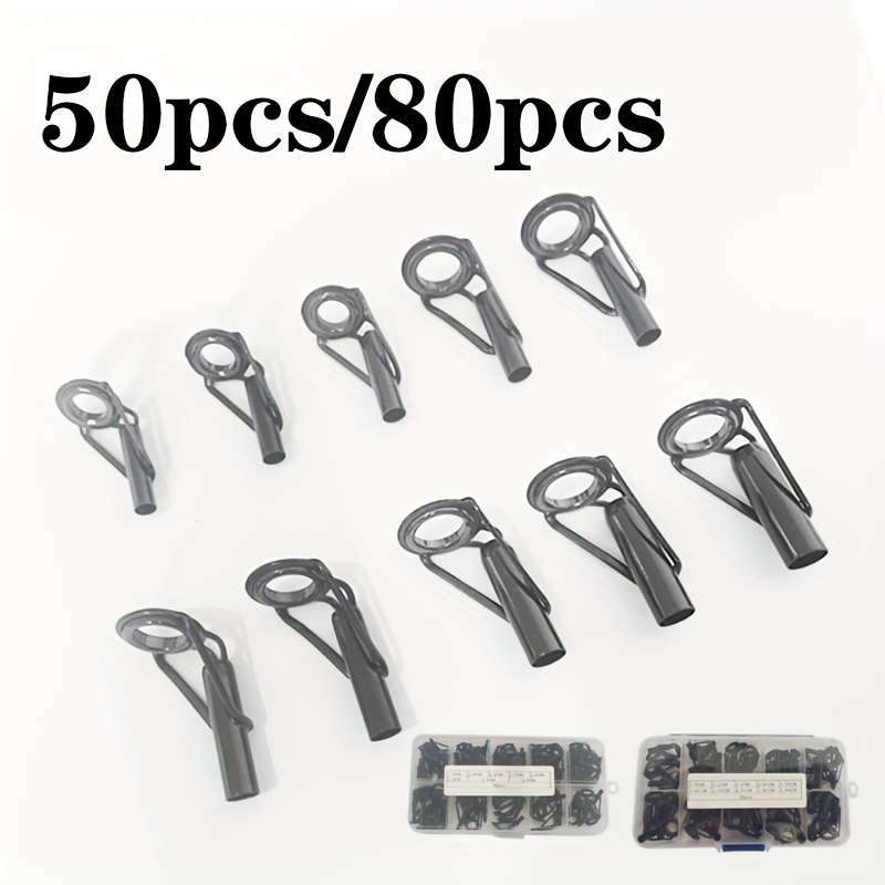 

50/80pcs Fishing Rod Guides Tip Repair Kit, Mixed Size Rod Tips Replacement Set, Fishing Accessories