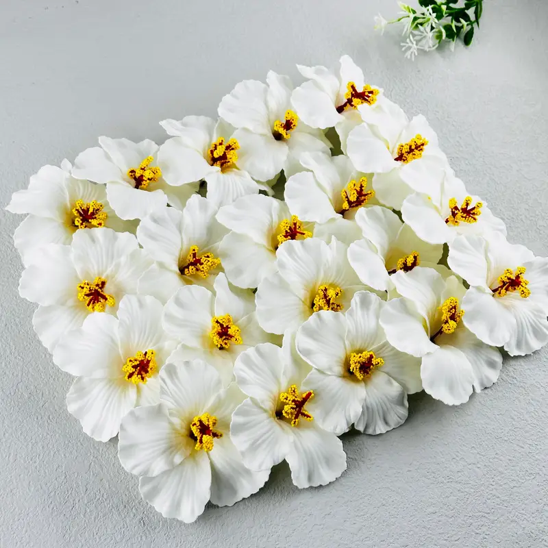 20pcs bohemian white hibiscus flower hair pins artificial plastic hair clips with yellow center vibrant accessories for women mother s day gifts dance parties summer vacations cute hair accessories look foliage Product details 5