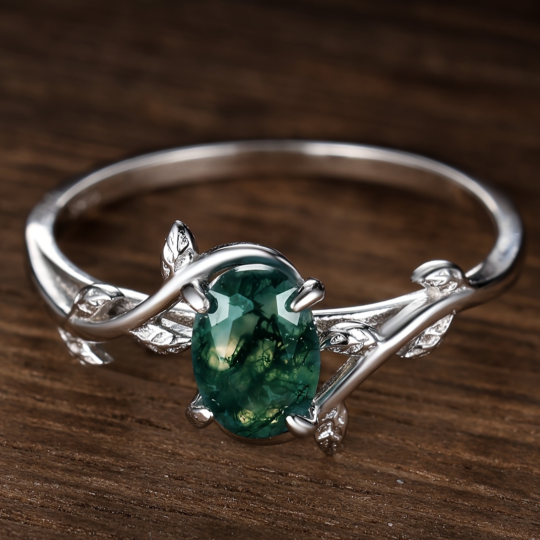 S925 Sterling Silver Cocktail Ring with Green Chalcedony Gemstone
