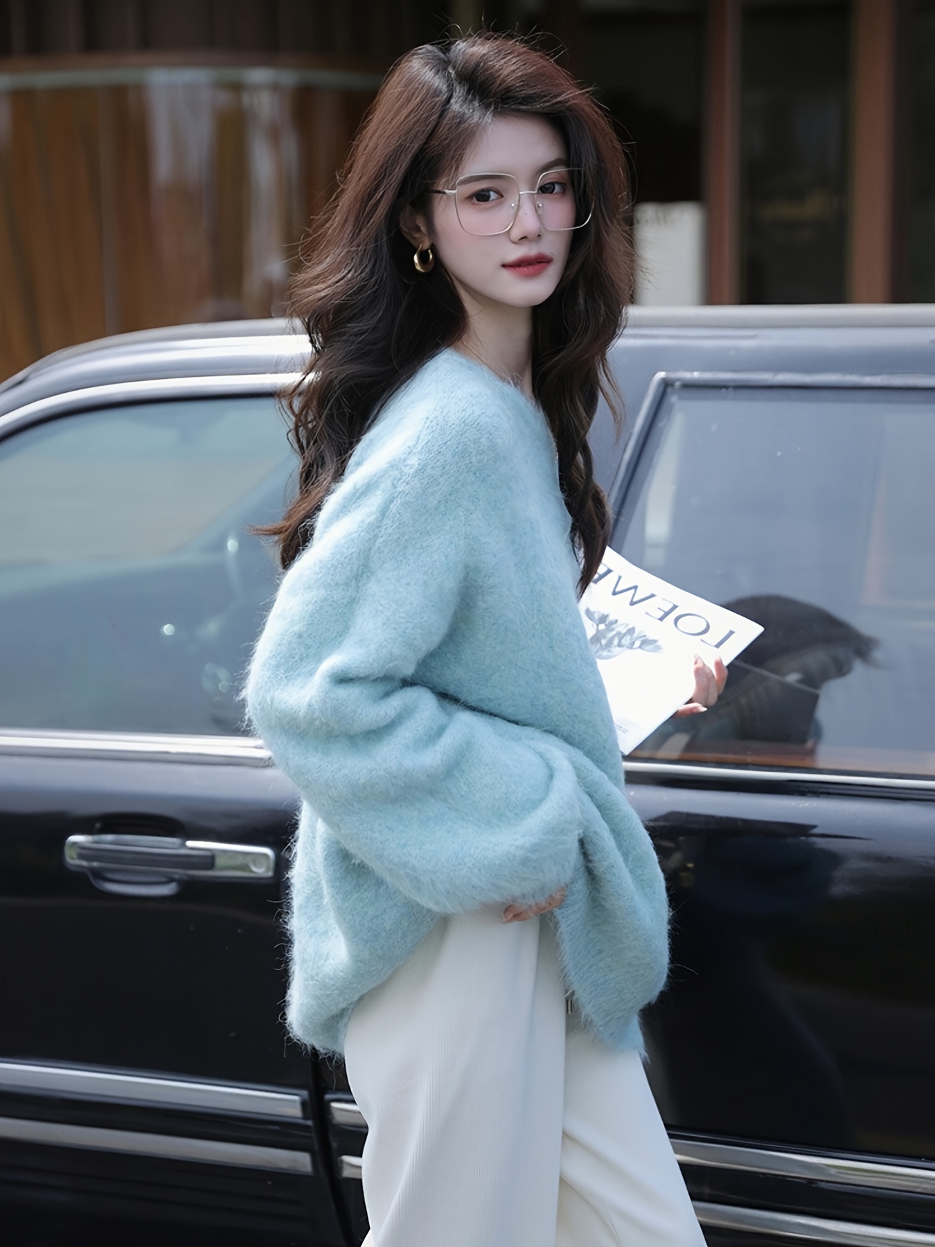 womens soft plush sweater cozy winter pullover sweater fall Temu