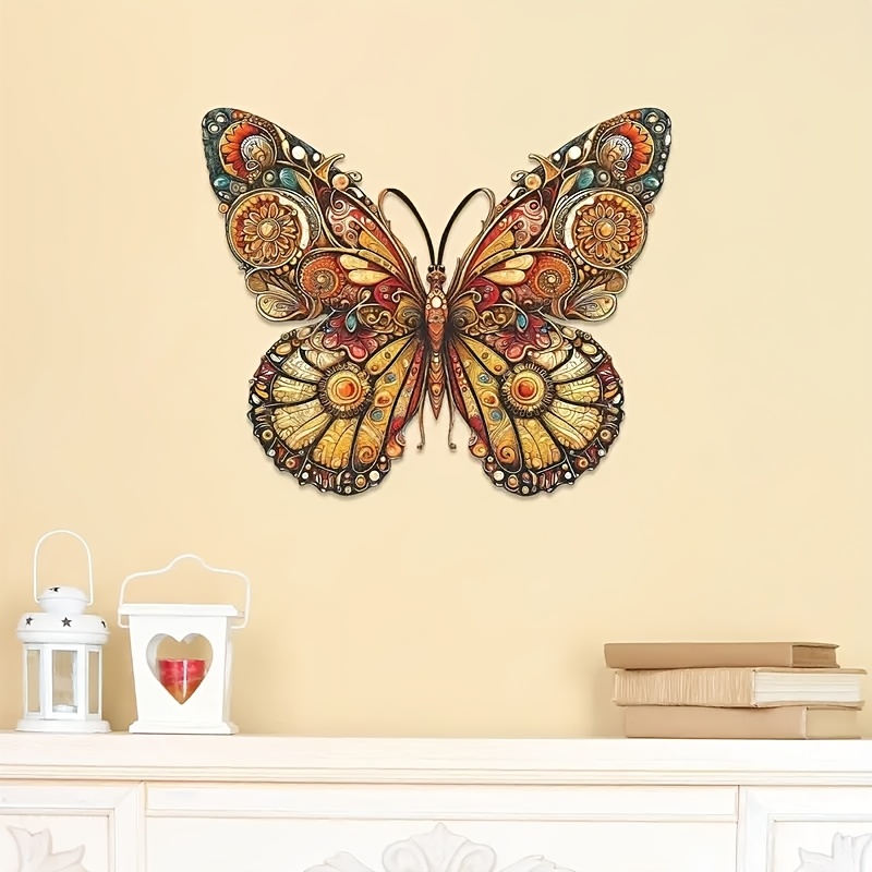 TEMU Monarch Metal Wall Art - Vibrant Stained Glass Effect Outdoor/indoor Decor, Easy-to-hang Decoration For Christmas, Easter, Thanksgiving, Day -