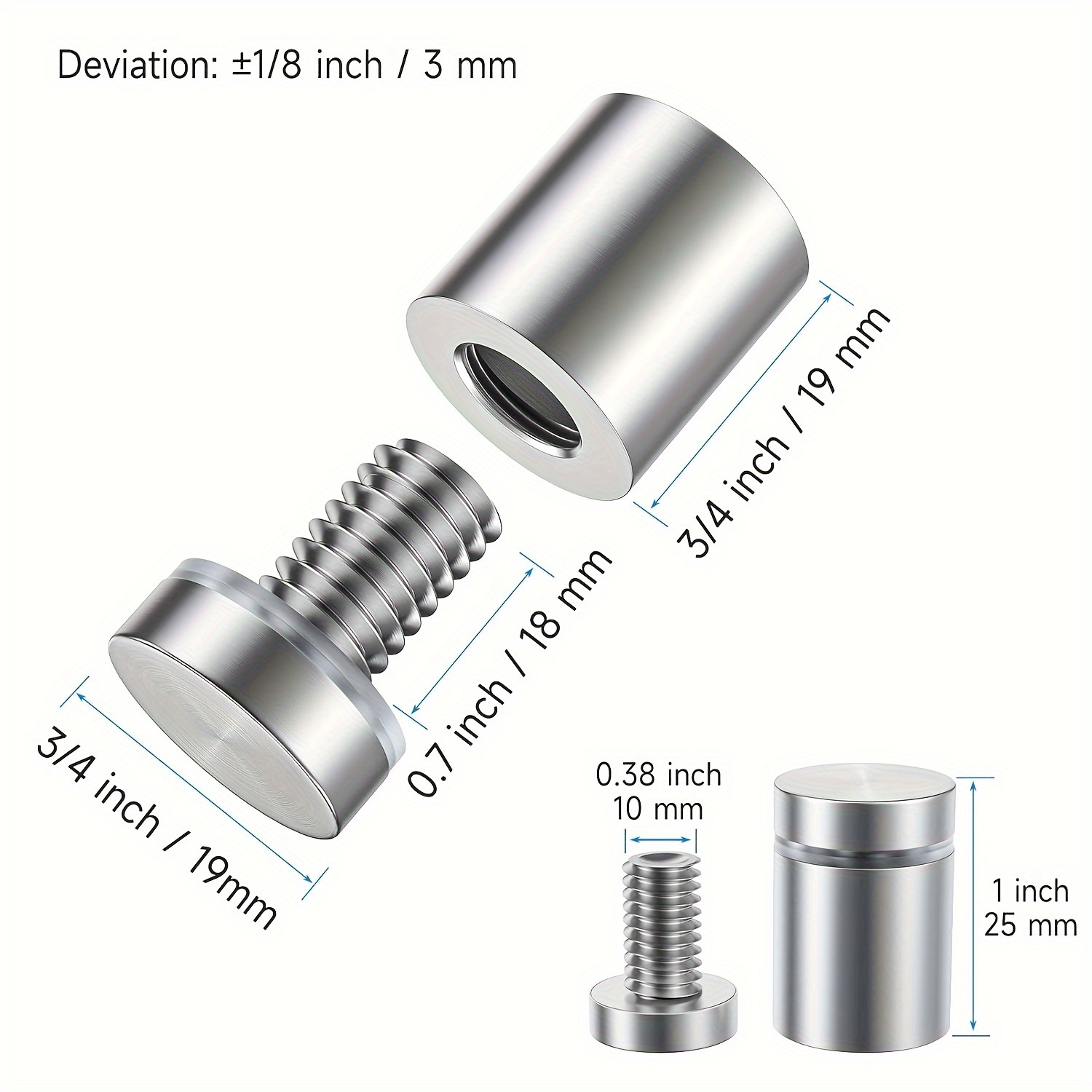 8-Pack 1x1 Inch Stainless Steel Sign Standoff Screws - Wall Mount Hardware For Glass, Acrylic, Frames & Signs (Silvery)