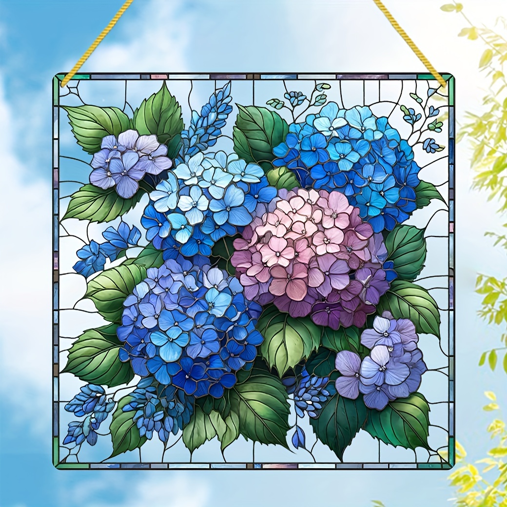 

Hydrangea Suncatcher - 8"x8" Acrylic Stained Glass Window Hanging, Perfect For Indoor & Outdoor Decor, Porch, Garden, Bedroom, Office - Ideal Holiday Gift For Friends & Family