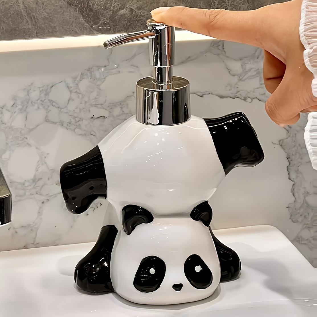 

1pc Panda Light Luxury Ceramic Hand Sanitizer Bottle, Adorable Hand Sanitizer Sub-bottle, Cute Panda Lotion Bottle, Toilet Shower Gel Cute Press Empty Bottle