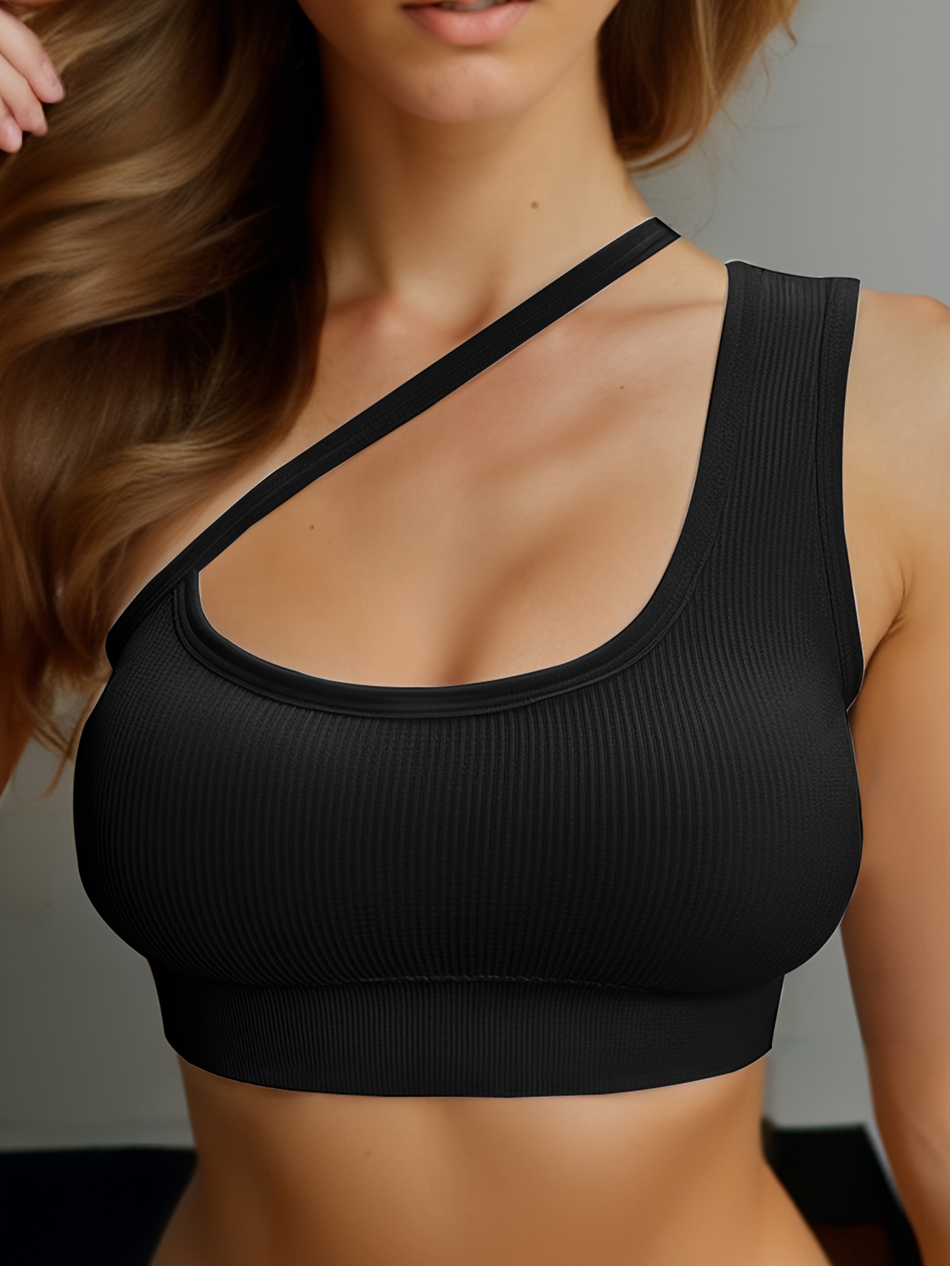 One Shoulder Strap Sports Bra, Comfy & Breathable Yoga Fitness Bra, Women's  Lingerie & Underwear