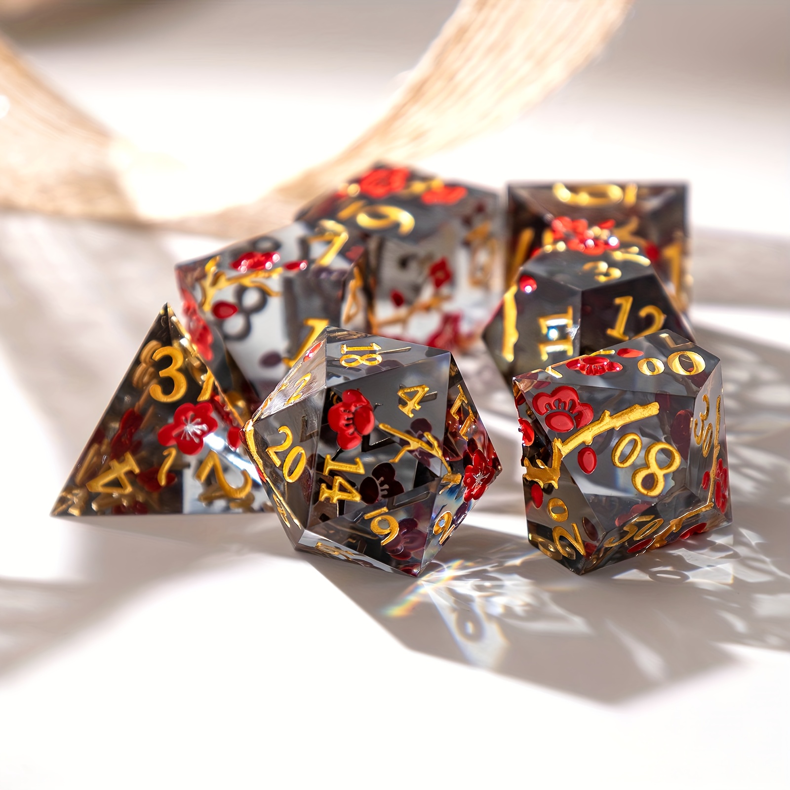 7pcs Plum Blossom Resin Sharp Corner Polyhedral Dice Set for RPG Games