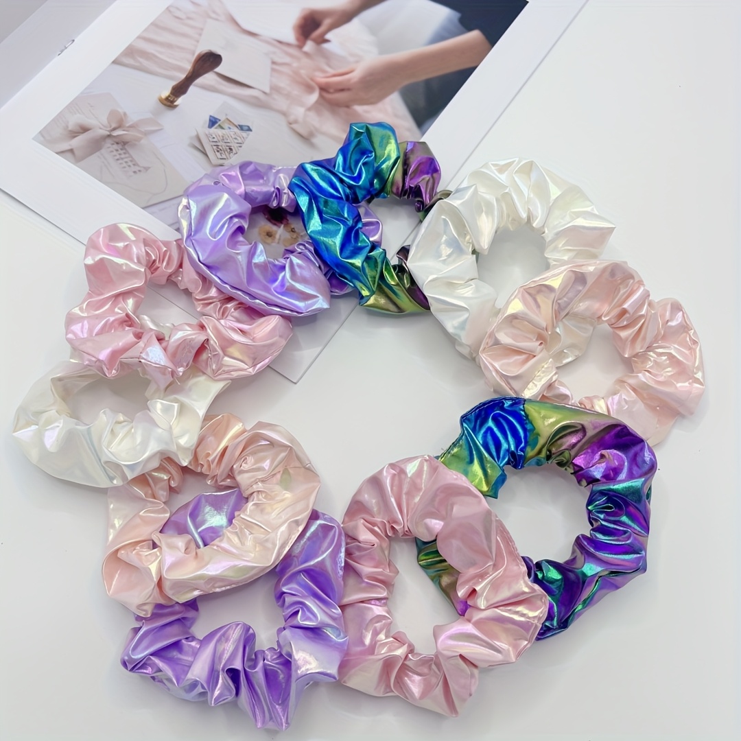 10pcs Iridescent Mermaid Gradient Scrunchies - Soft, Comfortable Fabric Hair Ties In Vibrant Colors For Festive And Casual Attire, Mermaid Accessories