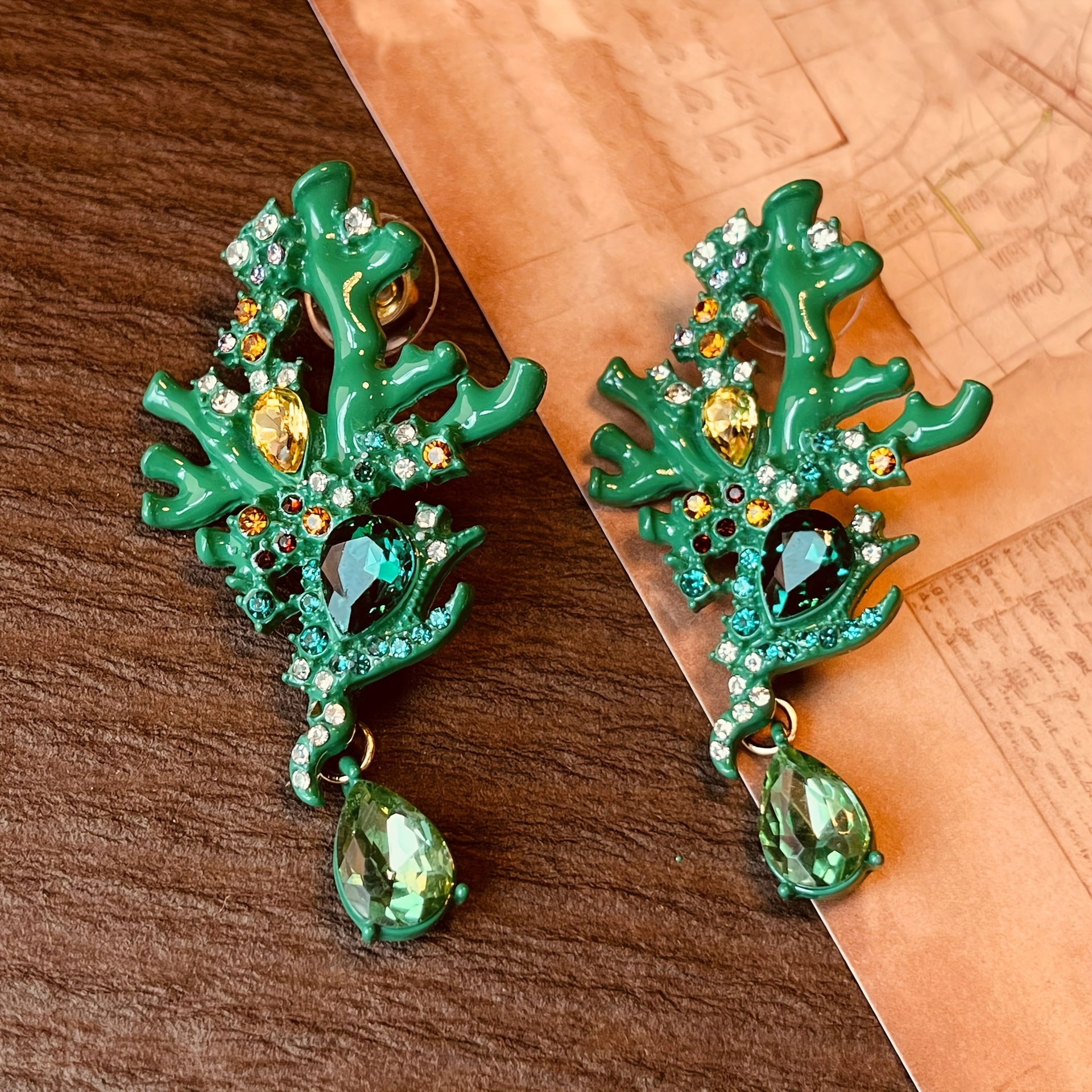 A Pair Of Elegant And Green Coral Drop Earrings Designed For Women, Wear, Festive Occasions, Vacations, And Formal Events, Making A Lovely Jewelry Gift For Mothers