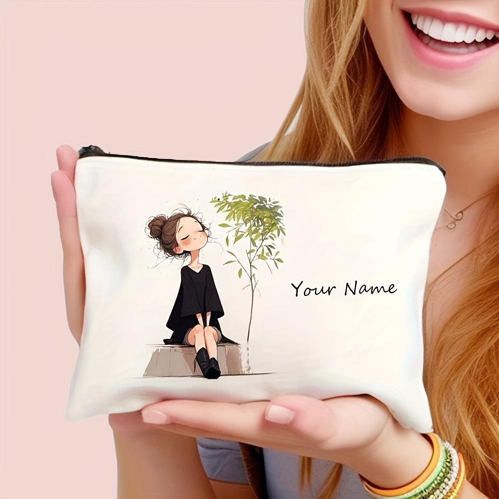 TEMU Neceser de maquillaje con personalizado y diseño de niña de dibujos animados con vestido - Neceser de viaje plegable, , duradero y de gran