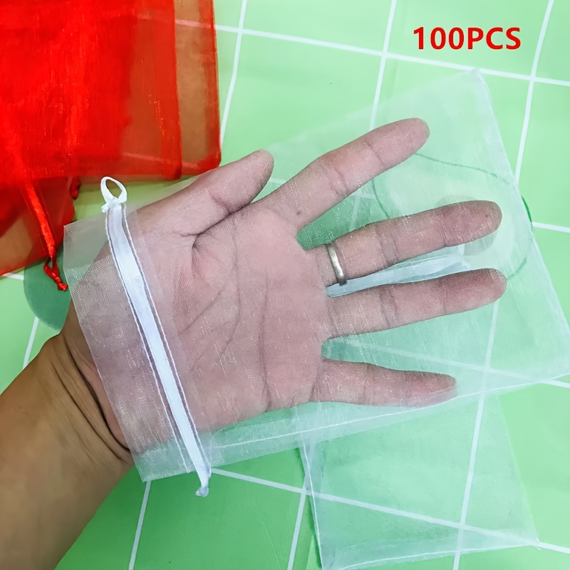 TEMU 100 Stück, Elegante weiße Organza-Kordelzugbeutel (3,9 x 5,85"), (5 x 7") für Geschenke, , Schmuckbeutel, Geeignet für Hochzeiten, Partys,