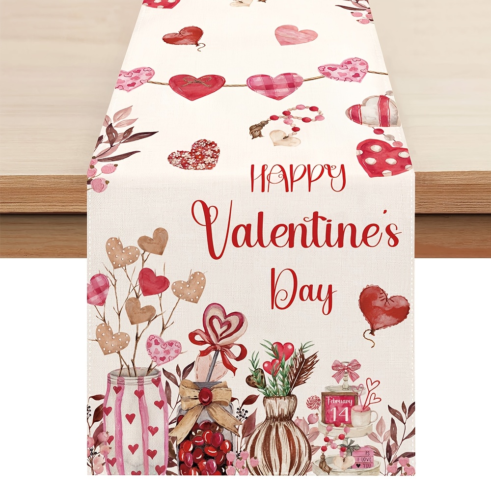 

Valentine's Day Table Runner, 100% Polyester Woven Rectangular Table Decoration, With Hearts, For Home, Party, Wedding, Anniversary, Kitchen Dining Decor