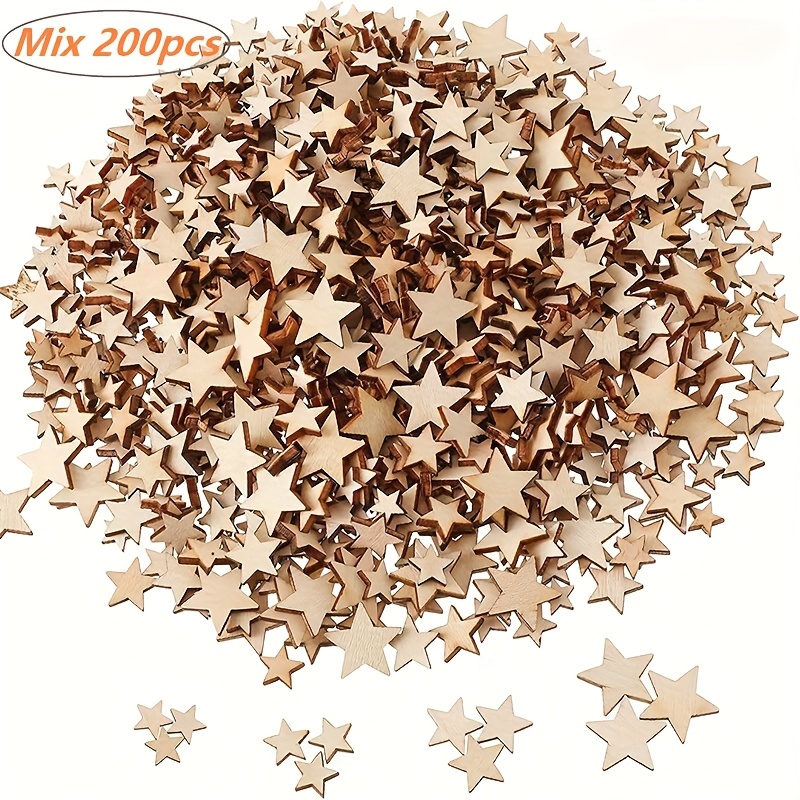 200 Unfinished Wooden Mixed Star-shaped Craft Pieces, Diy Wooden Stars For Art, Painting, Ornaments, And Decorations