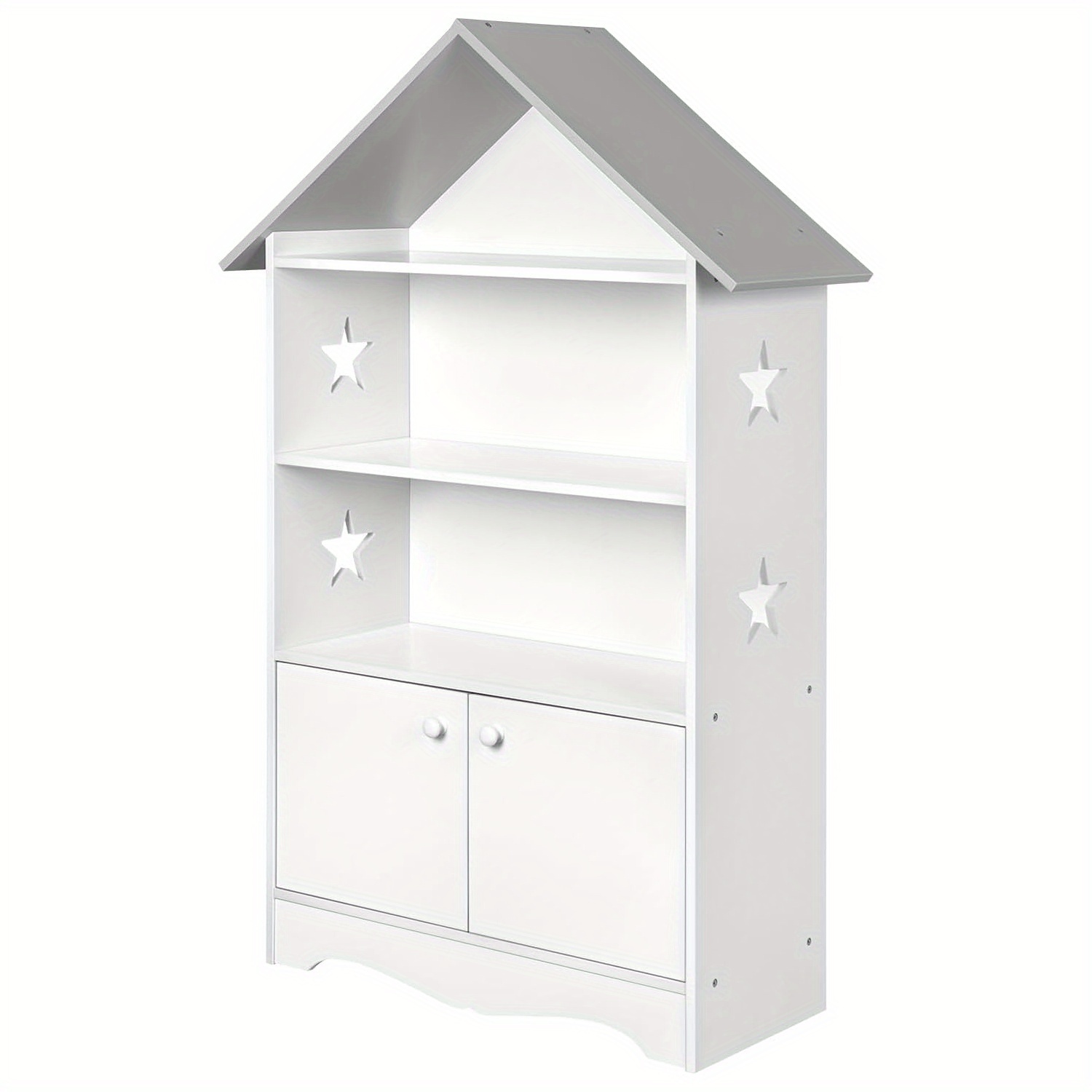 1pc Newspaper Shelf, Wooden Storage Shelf, With , 3 Partition, Star Hollow Pattern