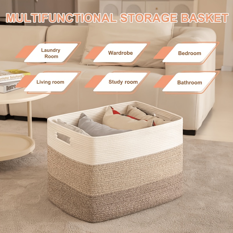 Woven Rope Basket with Handles, Multi-Purpose Organizer for Home