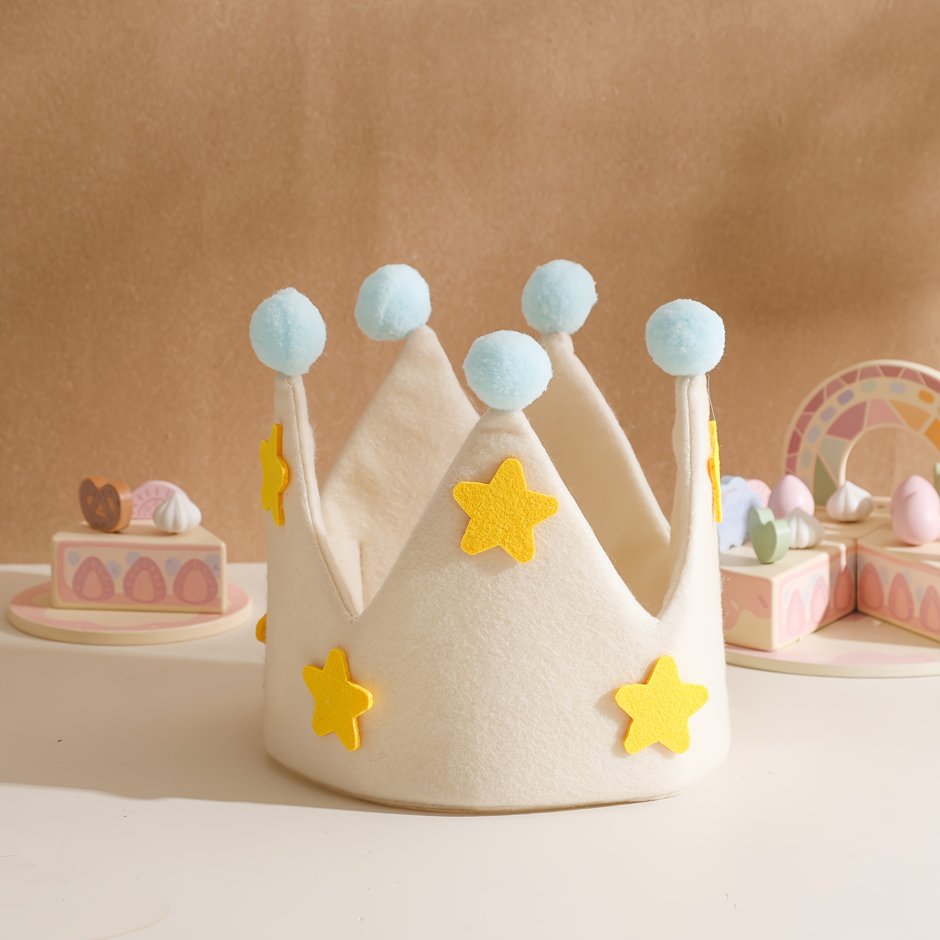 TEMU Minimalist Beige Birthday Hats For Parties, First Birthday Celebrations, Photography Props With Stars, Suitable For Birthday Gatherings I