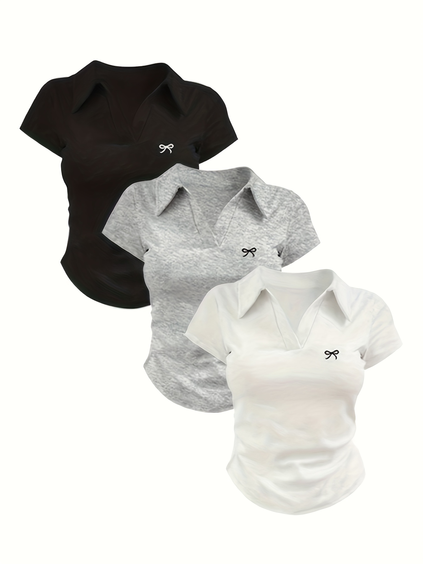 3pcs Girls' Solid Color Short-Sleeve T-Shirt Set