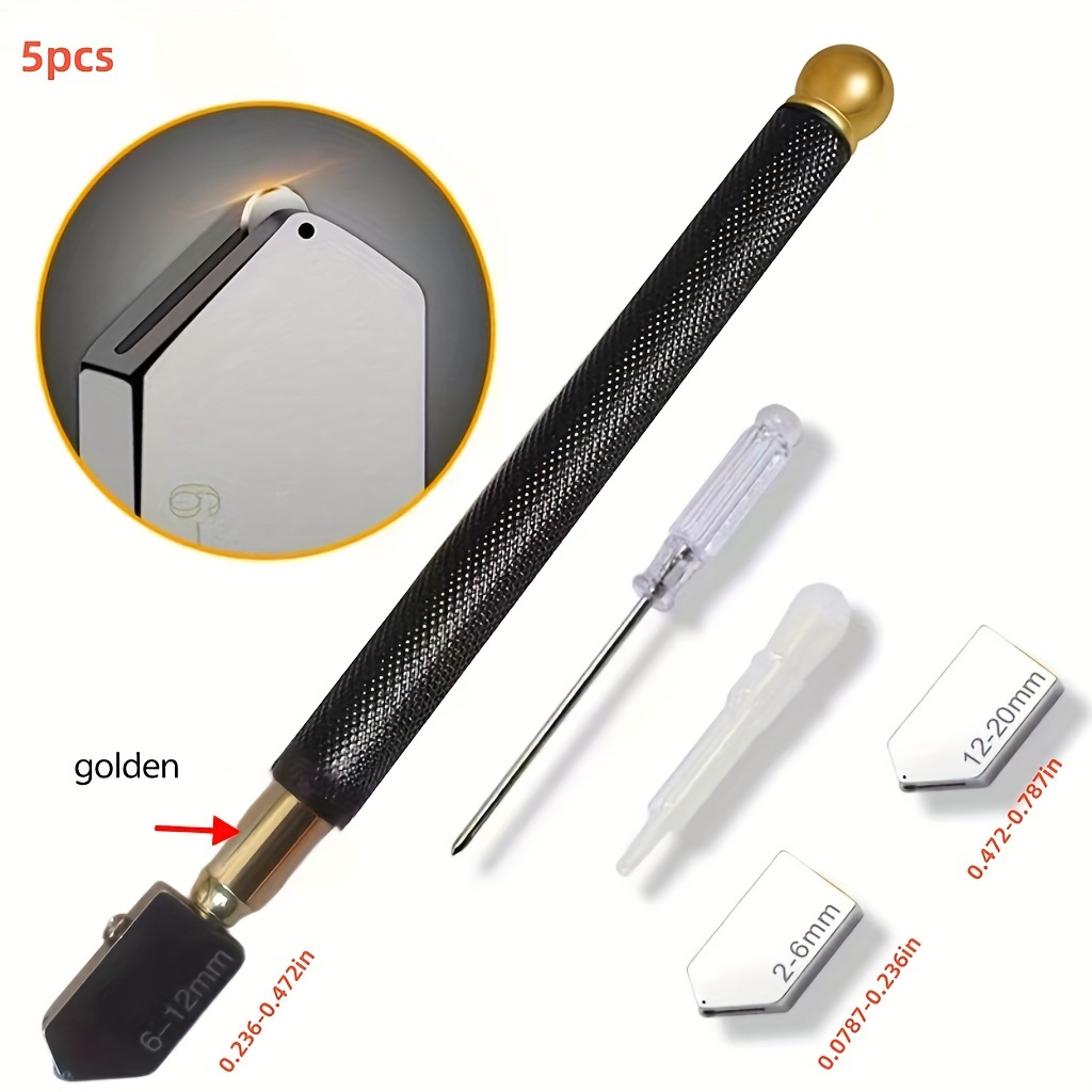 Image of 5pcs/set Diamond Glass Cutters, Professional Tools For Cutting Glass Bottles, Tiles, And Mirrors, Suitable For 2-20mm Thick Glass