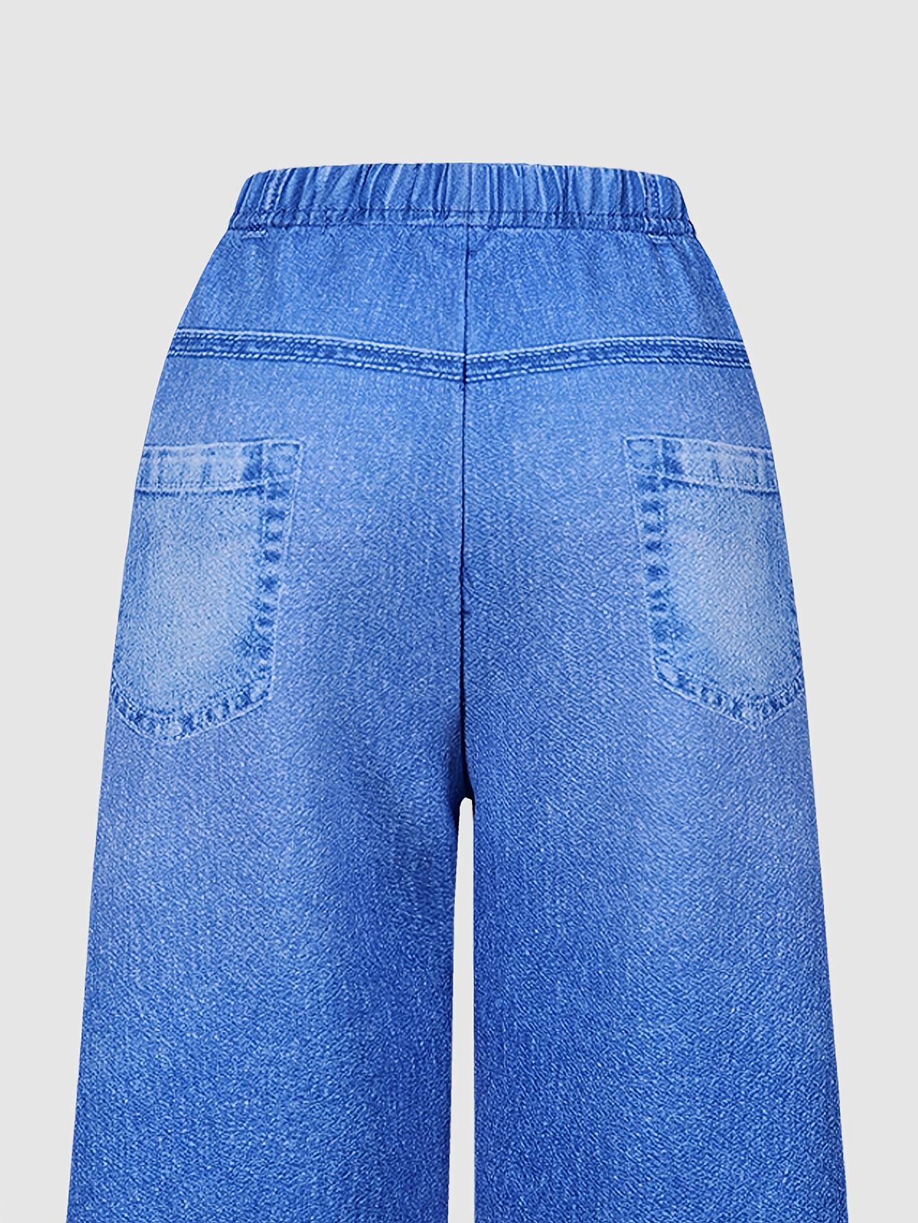 1pc Girls' Imitation Denim Wide-Leg Pants with Dynamic Butterfly Pattern Digital Placement Print, Faux Pockets, Comfortable and Soft Fabric, Novel and Unique Style Design, the First Choice for Girls' Outdoor Outfits, Perfect for Outdoor