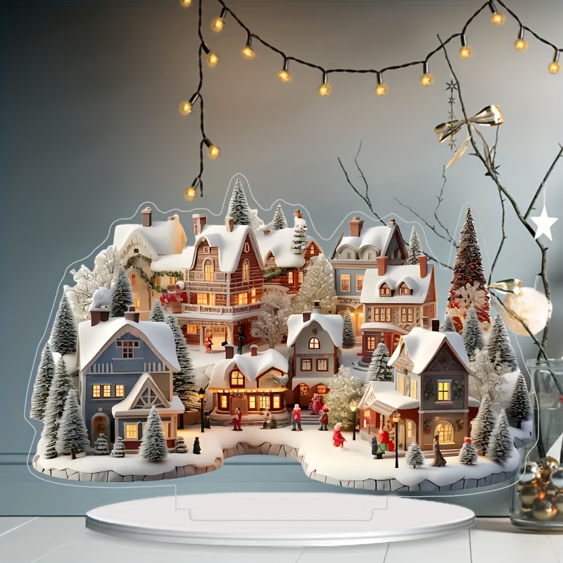 

Winter Scene With Stand, 2d Acrylic Tabletop Decor, Ideal For And Office Decoration, Multifunctional, English Language