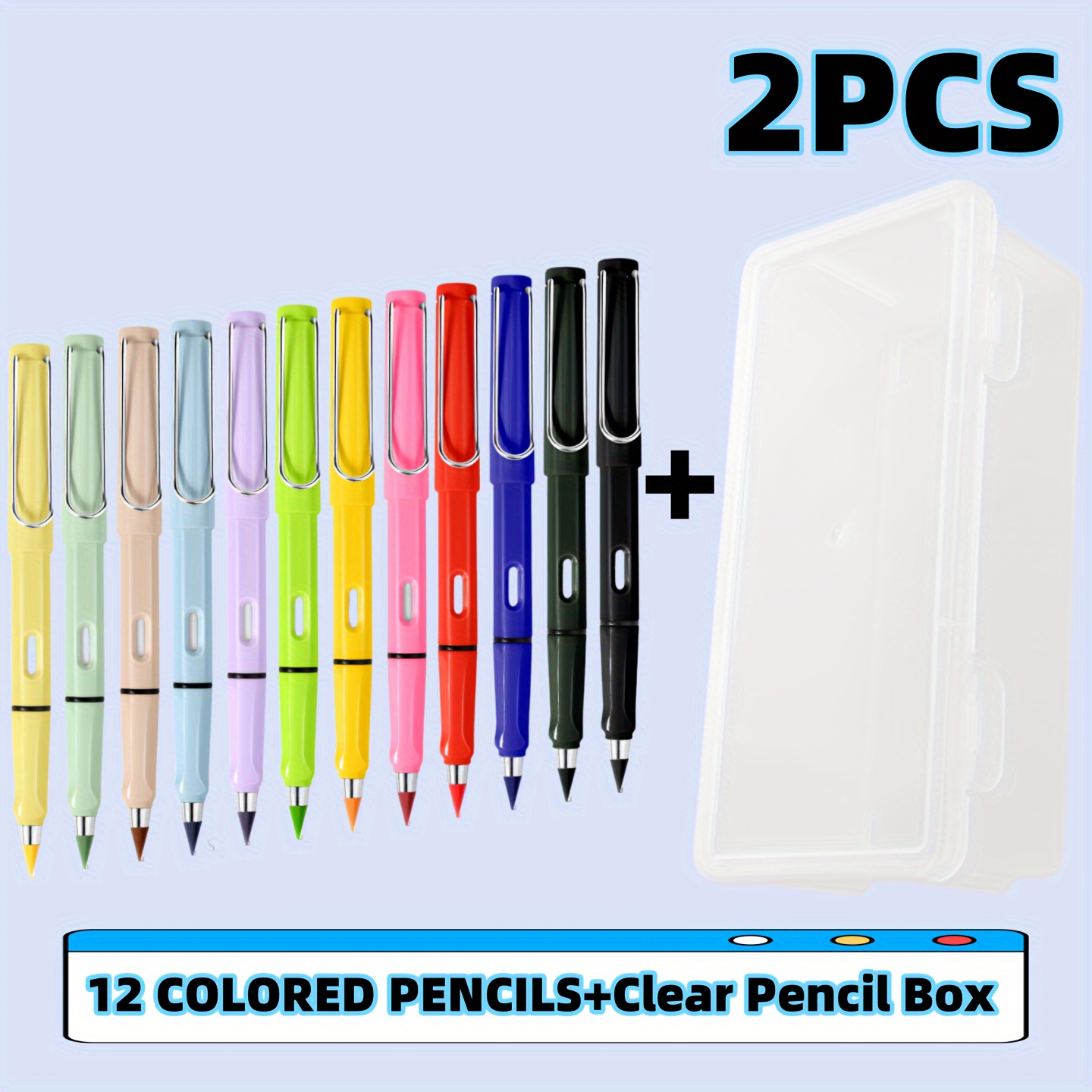 

2pcs Colored Pencils 12 Colored Pencils Box, Plastic Office Supplies Organizer