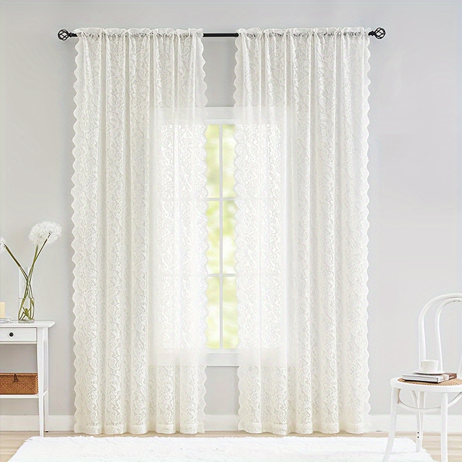 TEMU 1pc French Vintage Lace Sheer Curtain - Uv Protection, Rod Pocket Room & Bedroom Decor