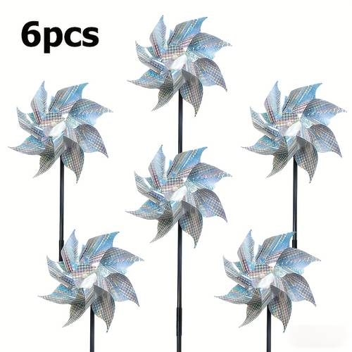 paquete de 6 piezas de disuasorio de aves giratorio accionado por viento con movimiento reflectante y luz - para exteriores adecuados para jardín, granja, patio - decoraciones repelentes de aves de plástico, , no / requerido