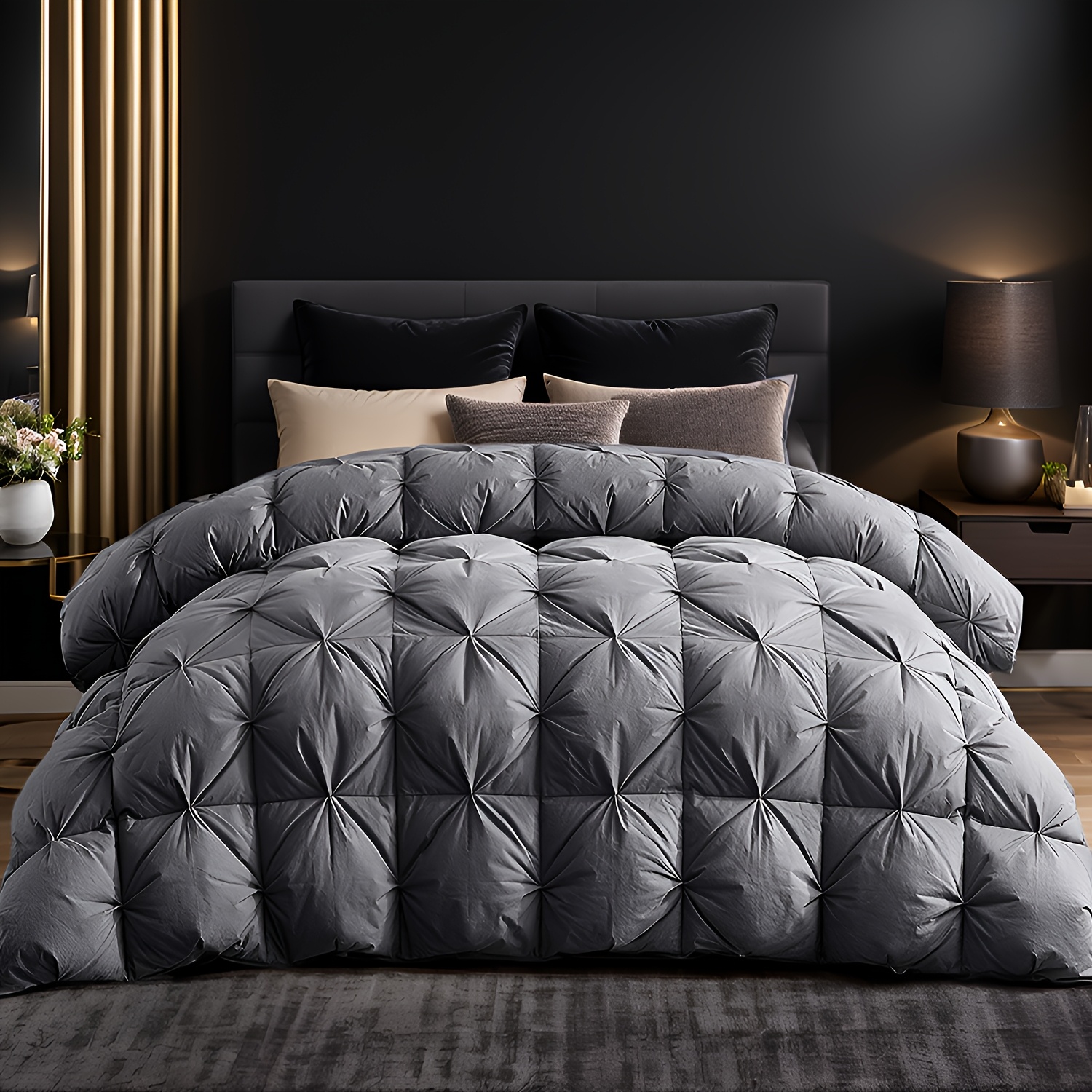 TEMU Queen/king/california King Grey Pinch Down & Feathers Comforter - Ultra Soft Bedspread With 100% Cover, Noiseless Duvet Insert, Luxury Bedding