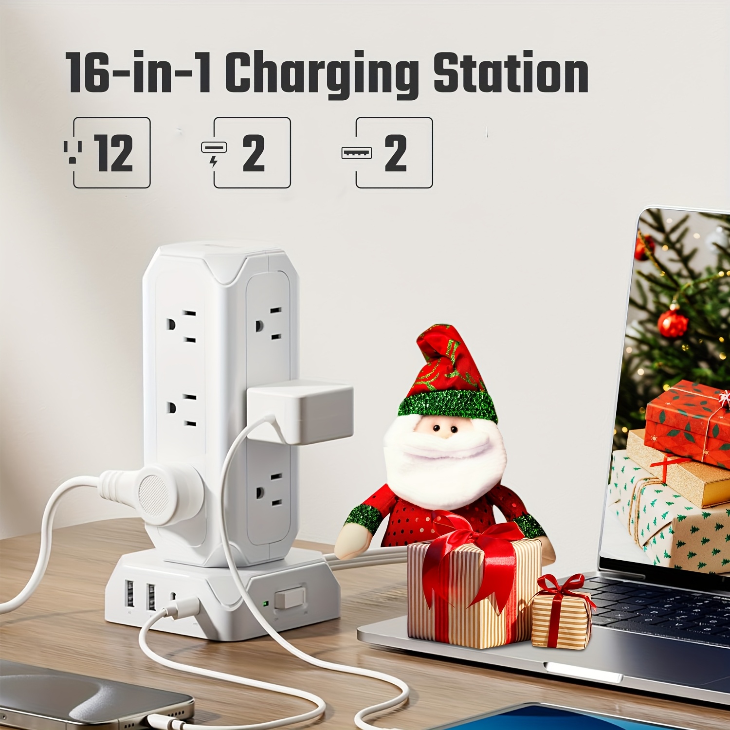 

Superdanny Tower, 12 Outlets With 35w Usb (2 Usb-a & 2 Usb-c) Charging Station, 1625w/13a, 1700j Protector, 6.5ft Flat Plug Extension Cord With Multiple Outlets For Home, Office, Dorm