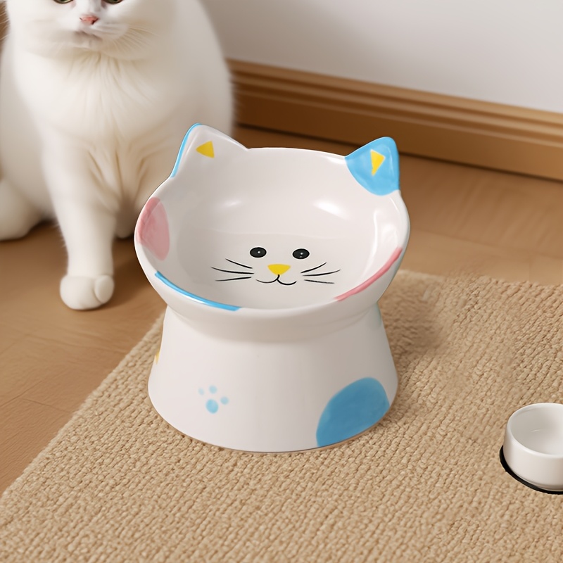 E-shop 1 Stück Erhöhte Keramik-Katzennapf - Fressstation mit flachem Schüssel, spülmaschinenfest, hygienisch für Katzen Kätzchen - Keramik-Futternapf