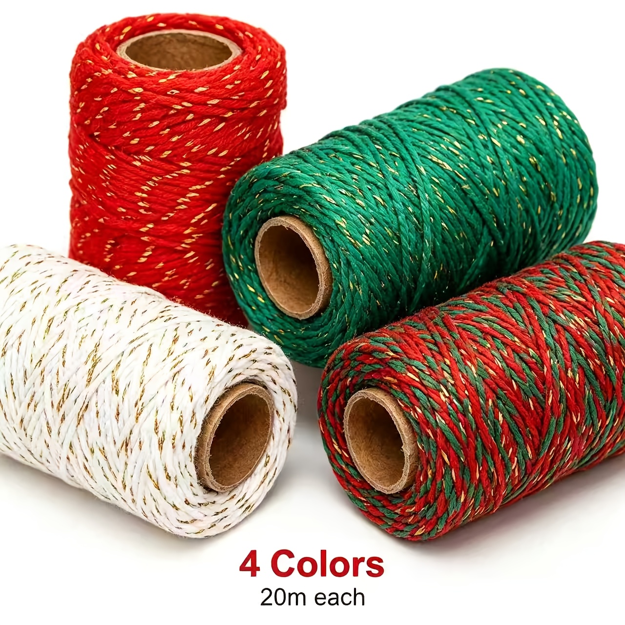 TEMU 4-roll Christmas Wrapping Ribbon Set, Mixed 4-, Approximately 787.4 Inches Per Roll, Green-golden, Red-golden, White-golden, - Wrapping String,
