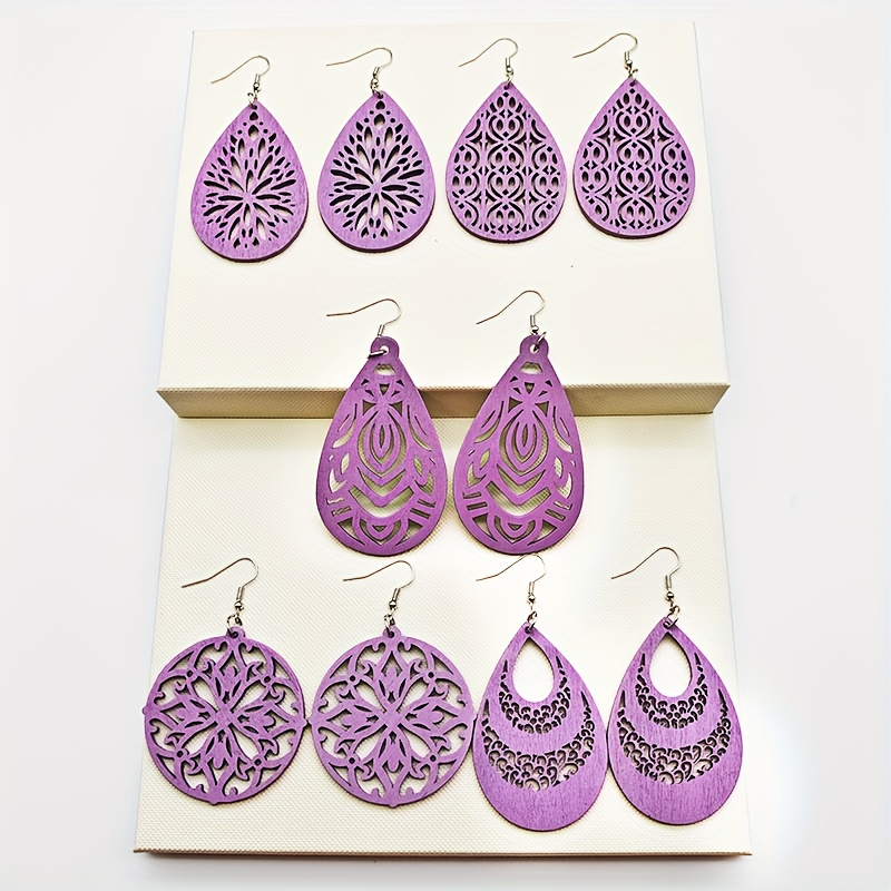 

Elegant Wooden Drop Earrings With Intricate Cutouts - Perfect For Everyday Wear And Special Occasions