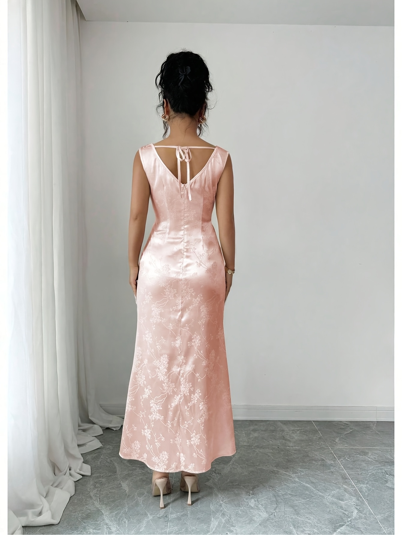 strapless open back dress Canary Satin V-Neck Bridesmaid Dress Mermaid Floor-Length