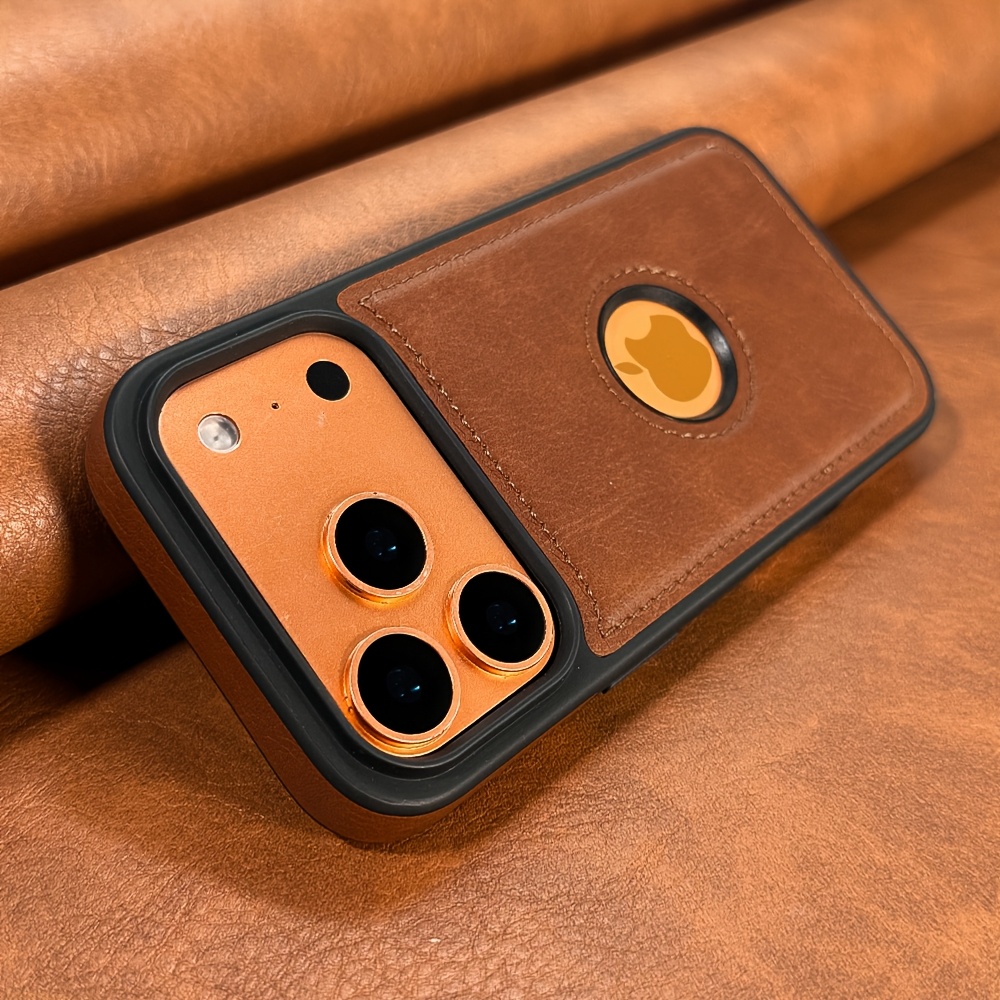 TEMU Phone Case - Luxury Hollowed-out Logo Display Classic Retro Faux Pu Faux Leather Phone Case For Iphone 17 16 15 14 13 12 11 Pro 17promax 17pro