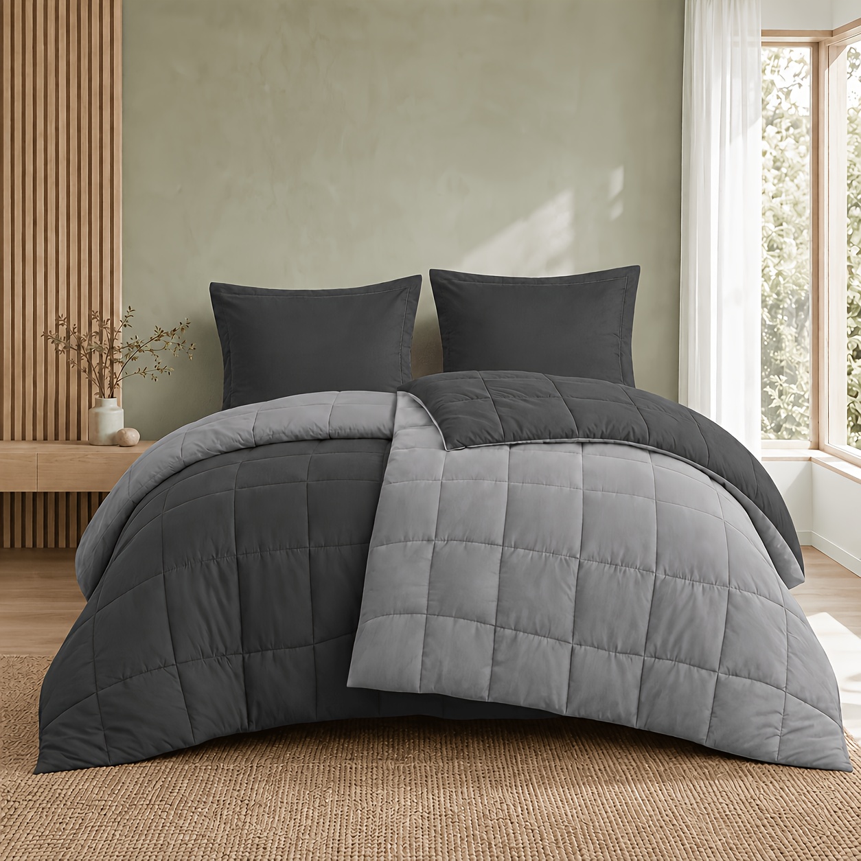 TEMU 4pcs Partner Bedding 80*80 Pillowcase Gray Double Sides Reversible Thick Quilt Quilt 250g Fill Weight Warm 135*200 155*220 With Zip High Quality