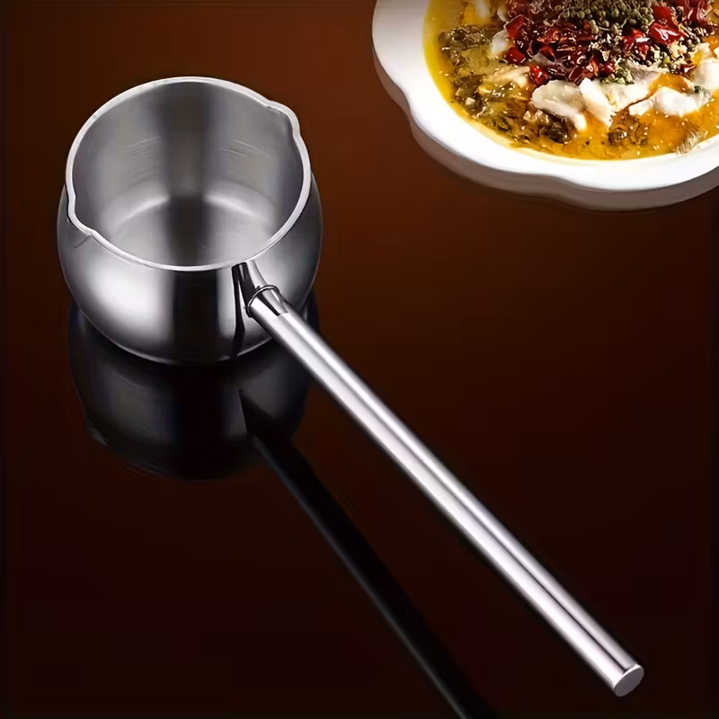 durable stainless steel mini pot with long handle ideal for heating and pouring oil milk home and outdoor cooking versatile kitchen tool sleek pot design durable kitchenwar 5