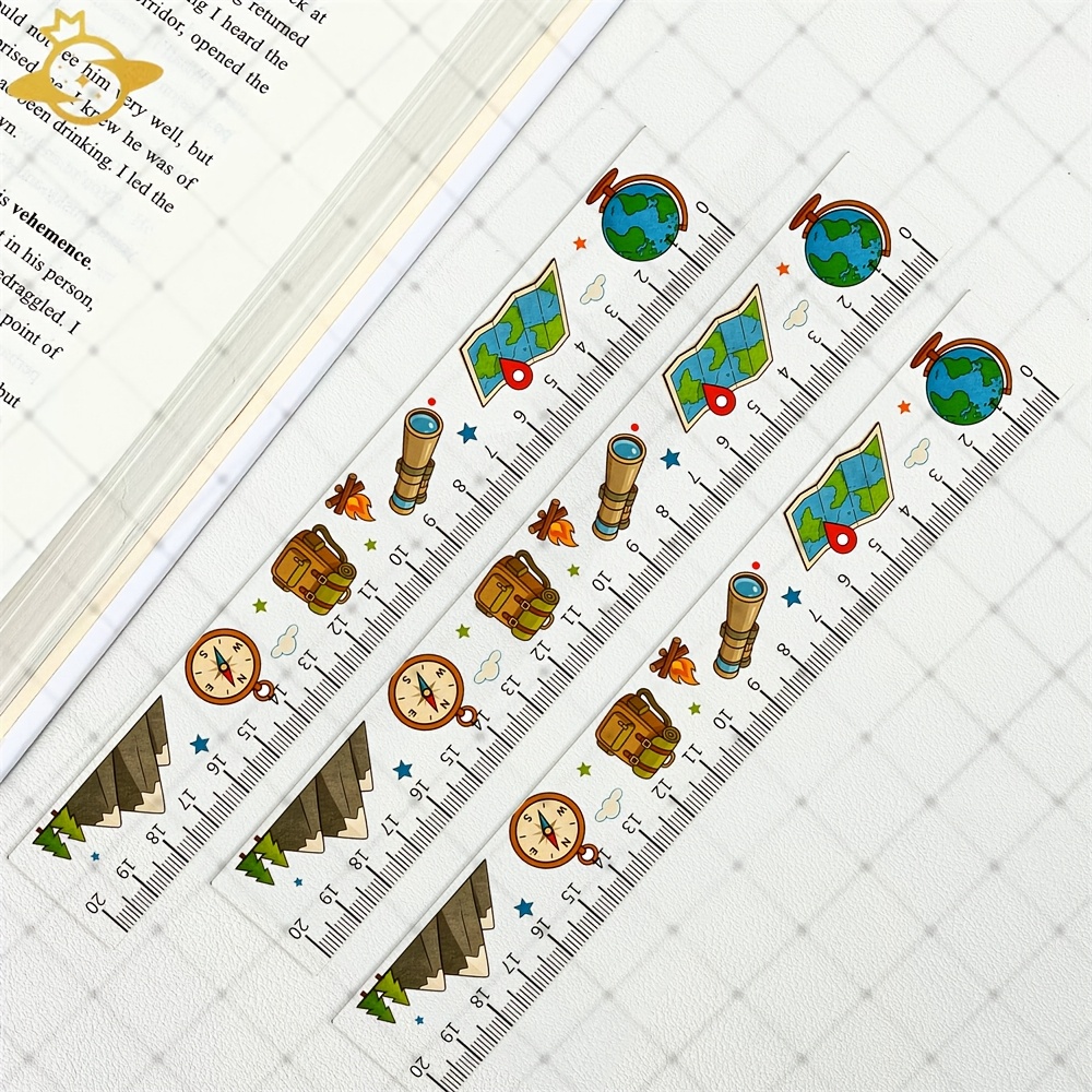 TEMU 3pcs Acrylic Ruler Set, Earth Exploration Pattern Measuring Tool Ruler, Math Tool Acrylic Ruler, Office And School Supplies Stationery Gift.