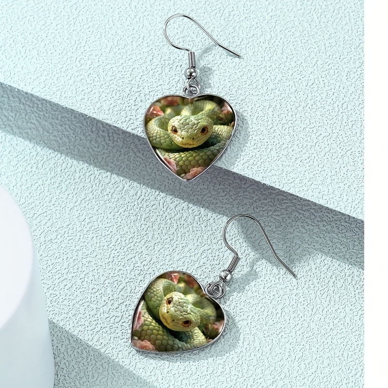 Flower Snake Heart Shape Dangle Earrings