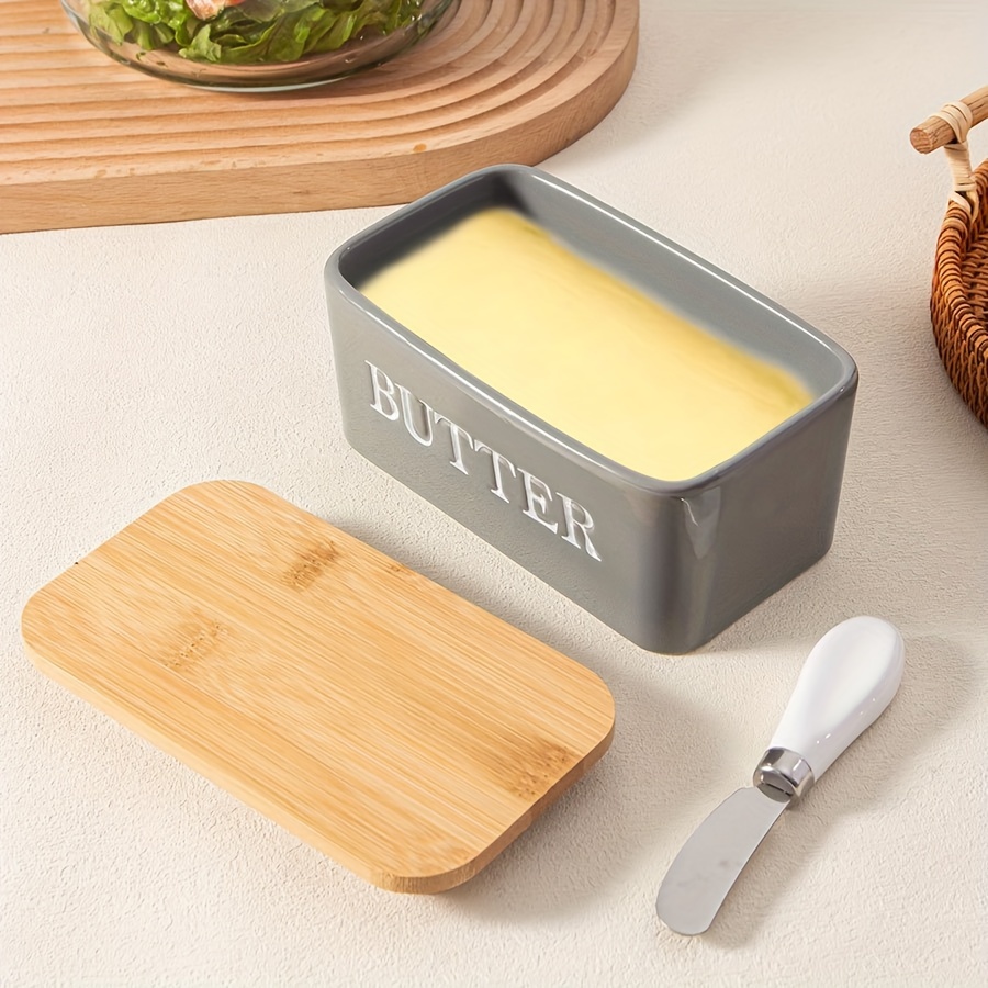 

1 Set Butter Dish With Lid And Knife, Large Ceramic Butter Box Use To Storage Home Made Butter, Nuts And Cheese