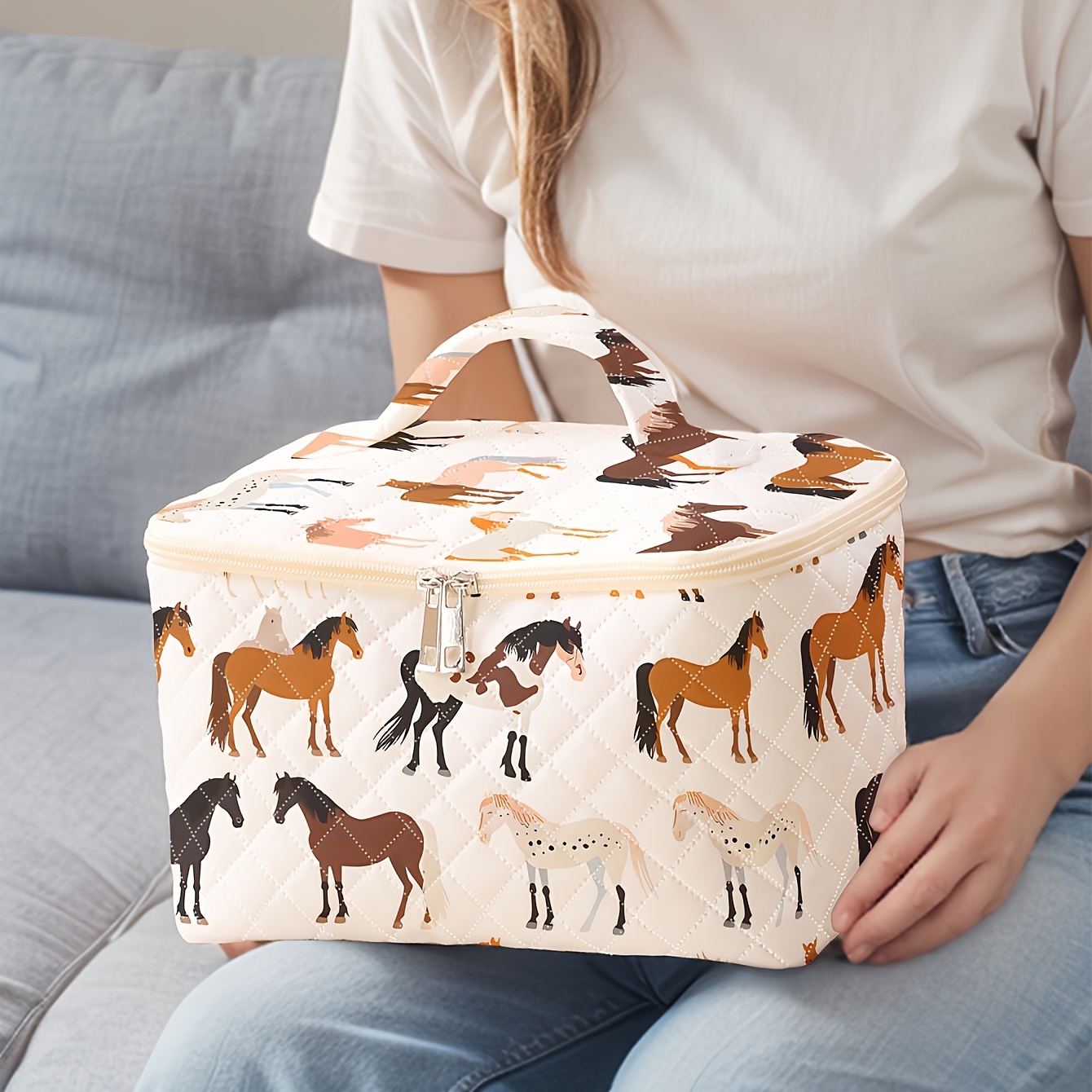 TEMU di delicati pony per articoli da toeletta, spazzole e accessori, un kit borsa tote sicura con cerniera, una grande borsa tote da viaggio per