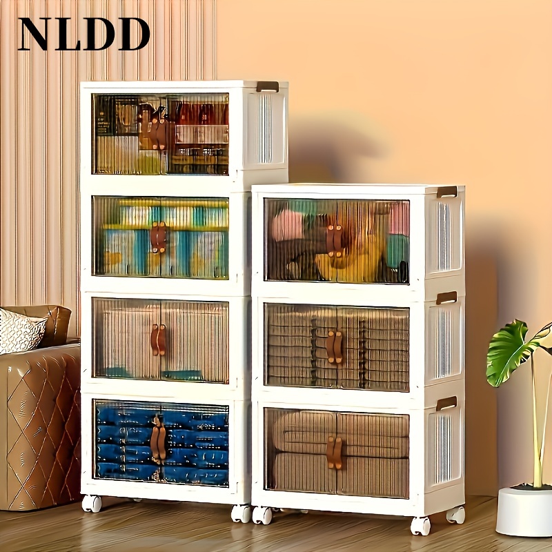 

Nldd 1set Storage Cabinet, Household Foldable 3/4 Layers Sundries Storage Box, Large Capacity Plastic Boxes With Door And Wheels, For Bedroom, Living Room And Kitchen, Home Organizers And Storage