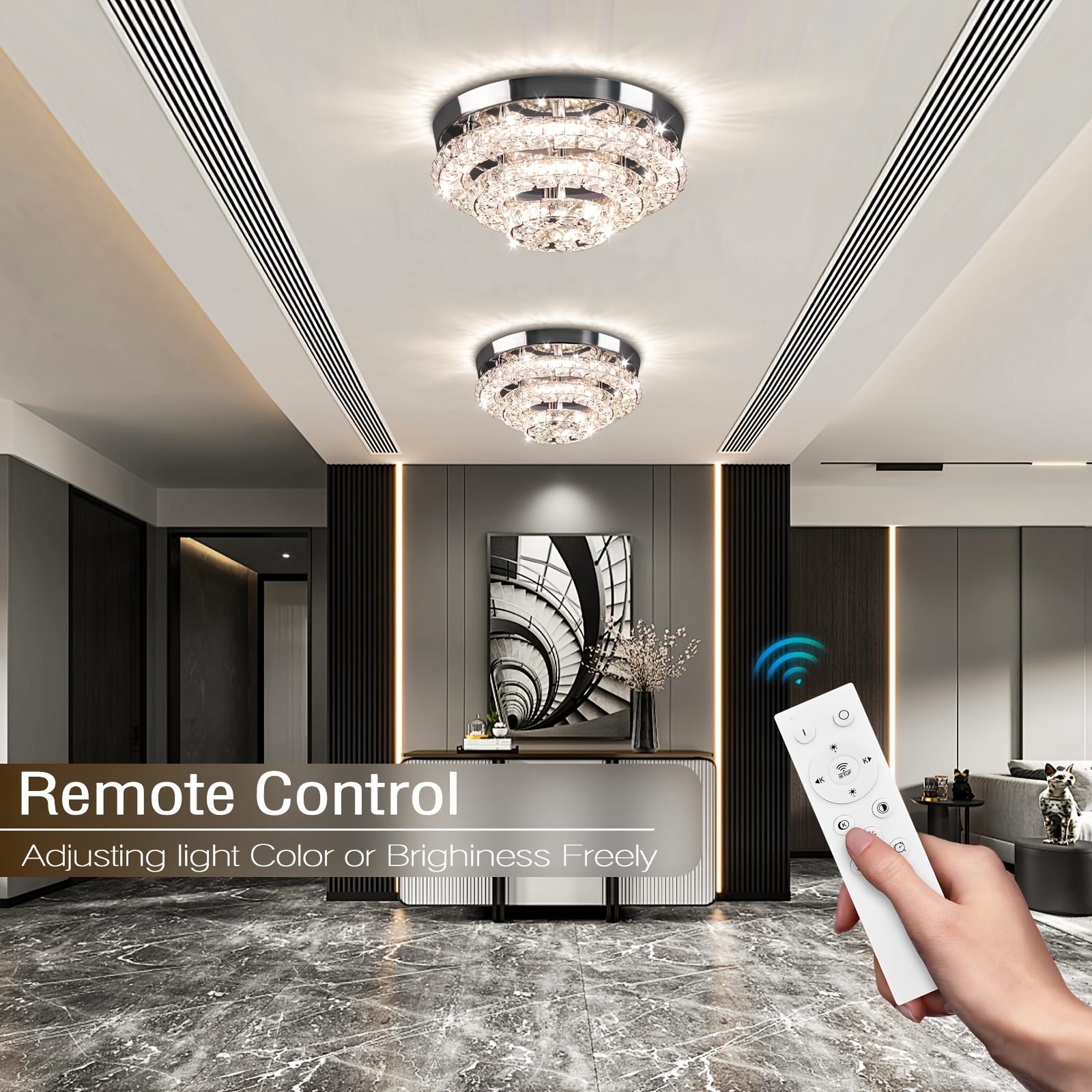 11 modern crystal led chandelier three tier flush mount Temu