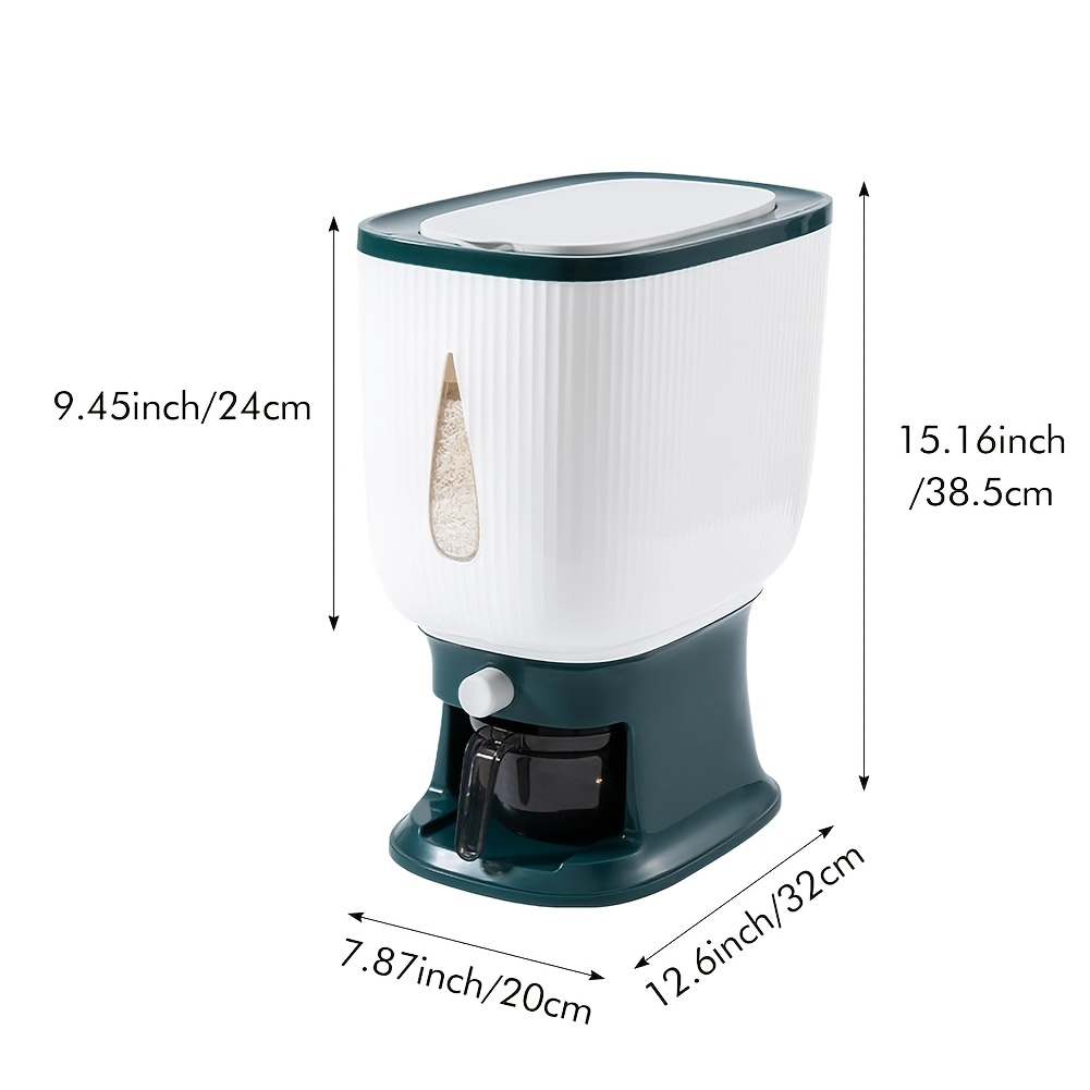 Image of For Rice Dispenser Container 10kg, Large Cereal Dry Food Storage Containers With Measuring Cup, Household Cereal Dispenser Bucket For Rice Corn Soybean Kitchen Pantry