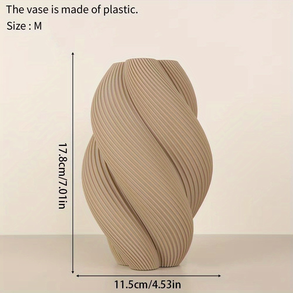 1pc Spiral Plastic Vase - Nordic - Spiral Vase With Vertical Striped Spiral, Plastic Flower Vase For Modern Scandinavian Table Centerpiece, Minimalist Gift For Living Room, Desk, Wedding