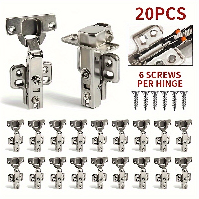 

20 Pcs Kitchen Cabinet Hinges With Soft Close - 35mm, Contemporary Style, Metal Material, Door Mounting, Brushed Finish